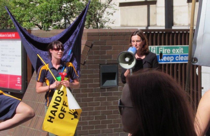 Rebecca at a Save The Deanes School rally