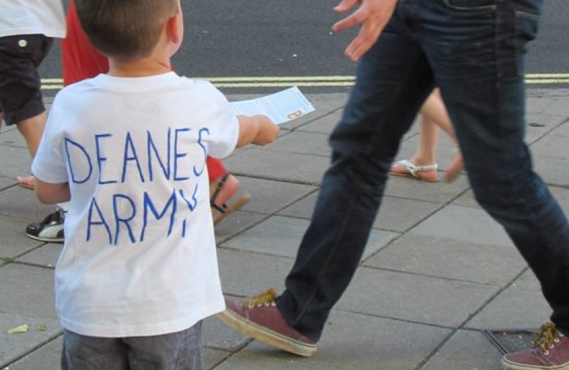 Rebecca at a Save The Deanes School rally