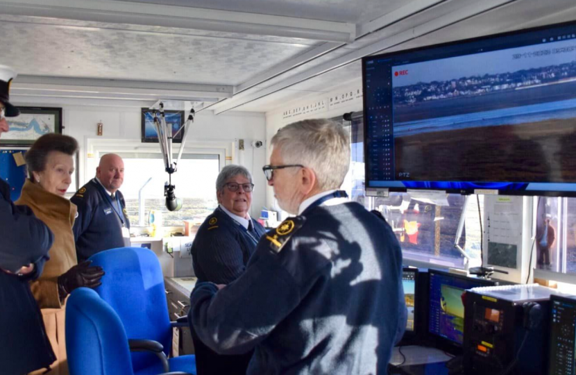 Rebecca Harris MP welcomes HRH Princess Anne, The Princess Royal, to East Haven Coastwatch Station on Canvey Island