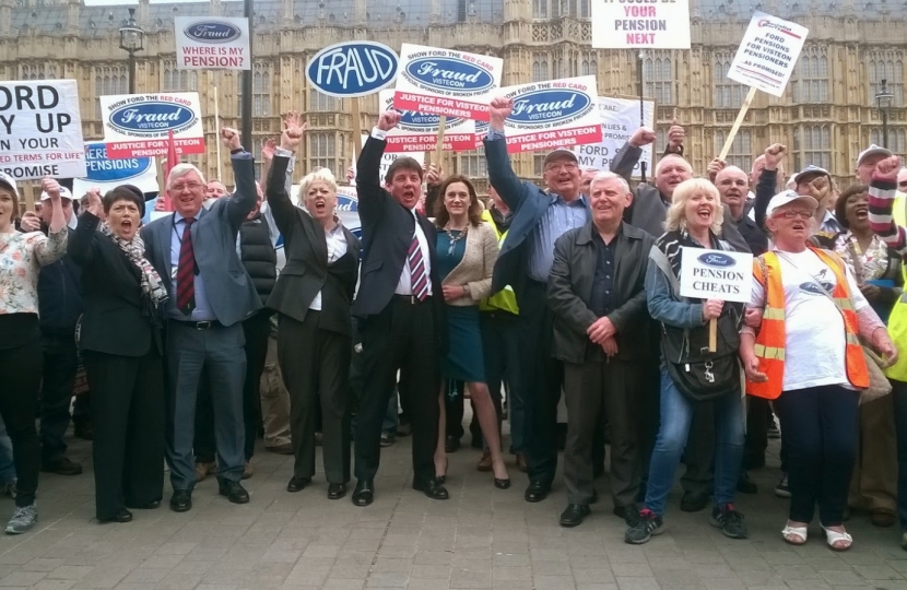 Rebecca celebrates with Visteon pensioners 